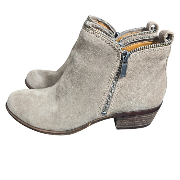 Lucky Brand Bartalino Booties Womens 7 Tan Suede Leather Ankle Boots Zipper Boho - Picture 3 of 12